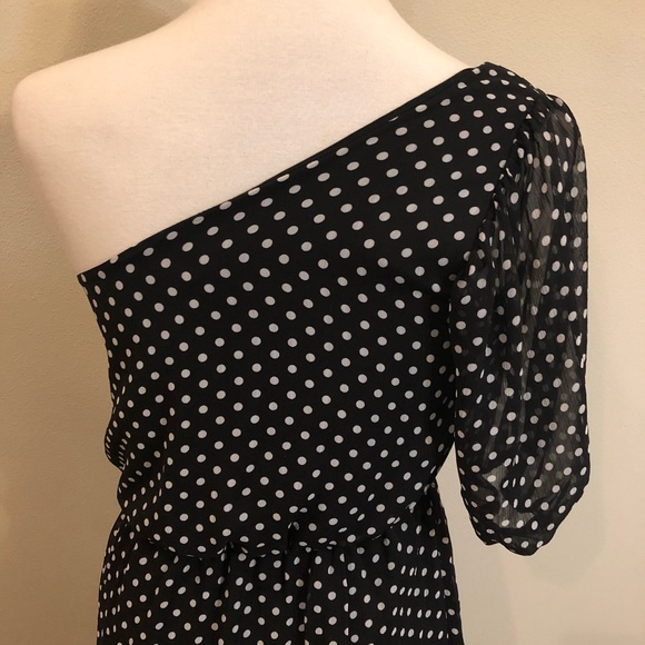 One Shoulder Black & White Fun Polkadot Dress - Picture 8 of 8
